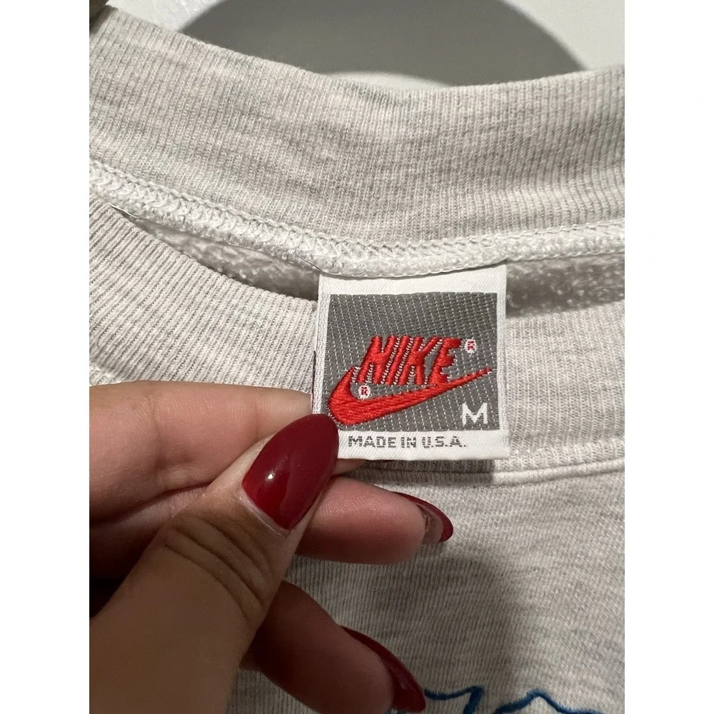 Vintage 90s Nike Spellout Embroidered Sweatshirt Size Medium Boxy Heather‎ Grey